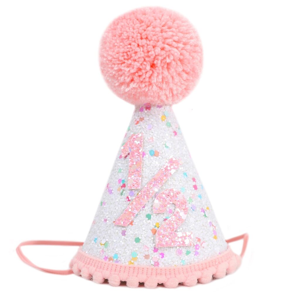 5618 Pink Glitter Half Birthday Hat - Six Months Birthday
